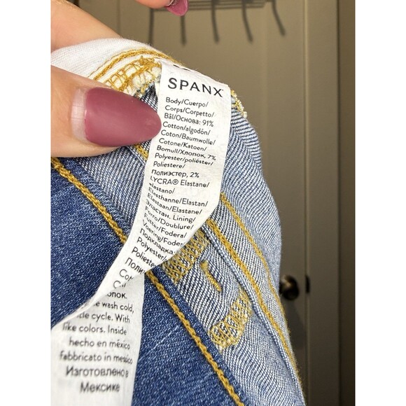 SPANX Seamed Front Wide Leg Jeans Women’s Large L Vintage Indigo Wash Slimming - Picture 6 of 8